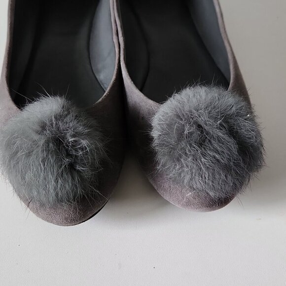 MICHAEL KORS | Remi Rabbit Fur Pom Suede Ballet Flats Gray Sz 9M - Picture 4 of 6